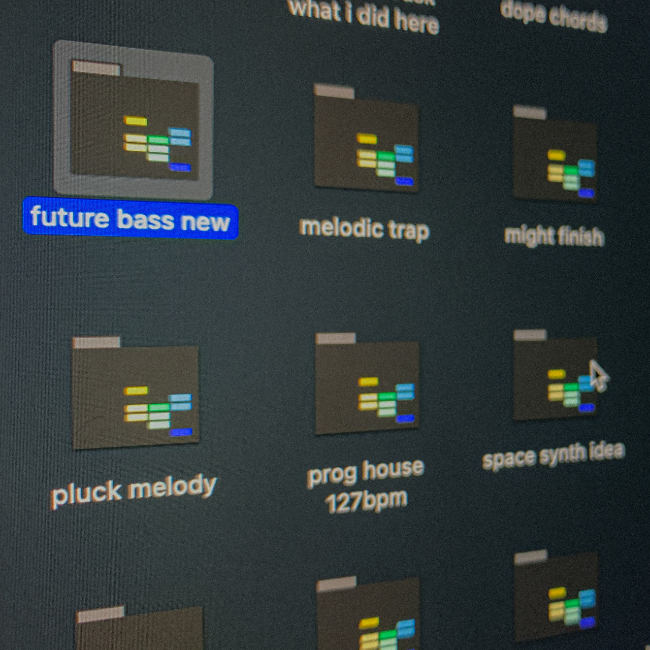 Close-up screenshot of multiple Ableton Live project files